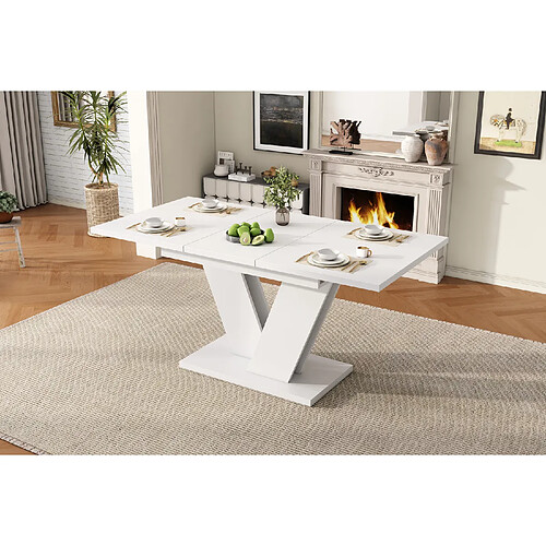 Merax Table à Manger Extensible 120/160x80-4-6 Personnes-table Rectangulaire-pieds En V-blanc