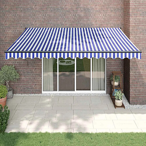 vidaXL Auvent rétractable bleu et blanc 4,5x3 m tissu et aluminium