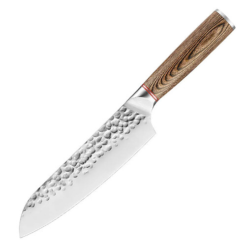 Couteau Santoku VURAHOME 5Cr15 martelé pro manche bois 2,5mm - 31 cm