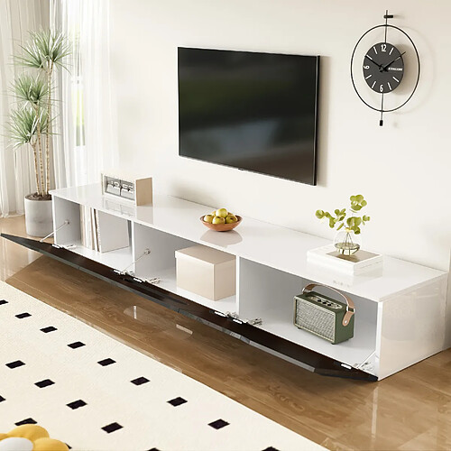 modfu Meuble TV noir et blanc brillant et mat 180x35x30 cm, avec LED