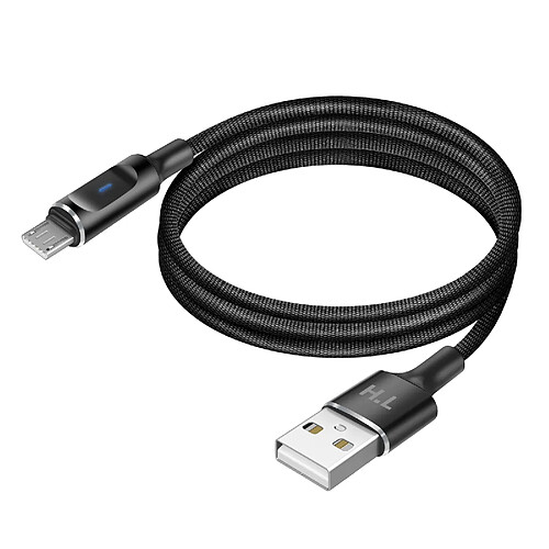 Avizar Câble USB-A vers Micro-USB avec LED et Charge Stable 2,4A Nylon Tressé 1,5m Noir