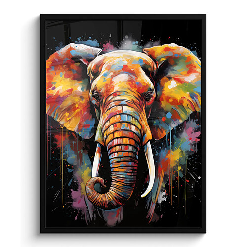 Muchowow Éléphant - Graffiti - Noir - Animaux - Couleurs - 60 x 80 cm