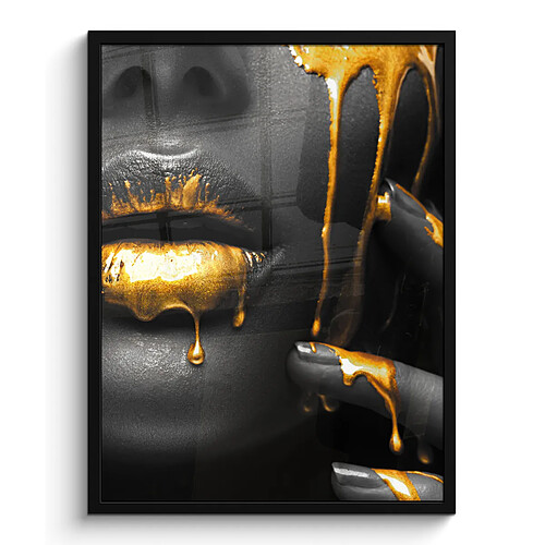 Muchowow Femme Noir Or Visage Lèvres - 60 x 80 cm
