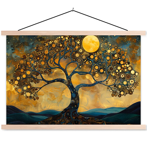 Muchowow Arbre Lune Fleurs Or - 120x80 cm