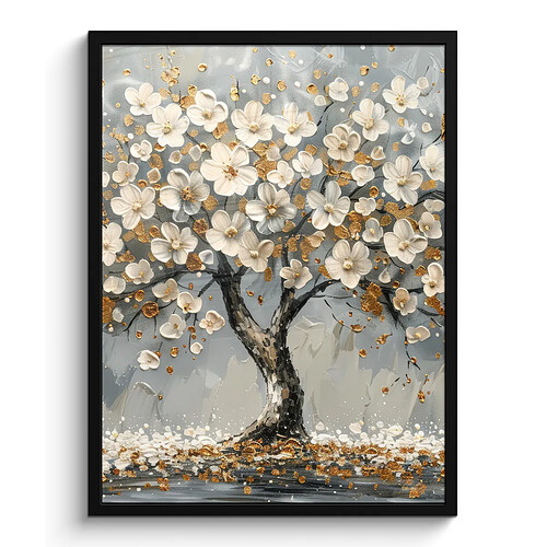 Muchowow Arbre fleurs blanc nature - 60 x 80 cm