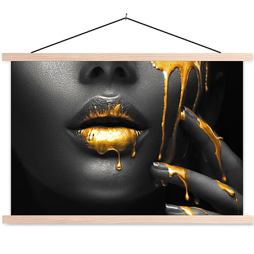 Muchowow Femme Noir Or Visage Lèvres - 60x40 cm