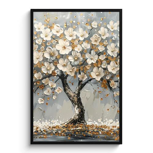 Muchowow Arbre - Fleurs - Blanc - Nature - Art - 80x120 cm