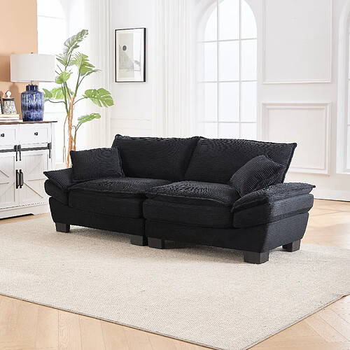 modfu Canapé droit 3 places en velours noir avec coussins