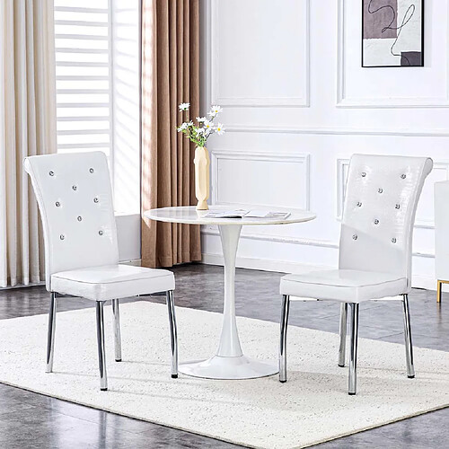 Pugsdrly Lot de 2 chaises de salle à manger - Blanc - Pieds en métal
