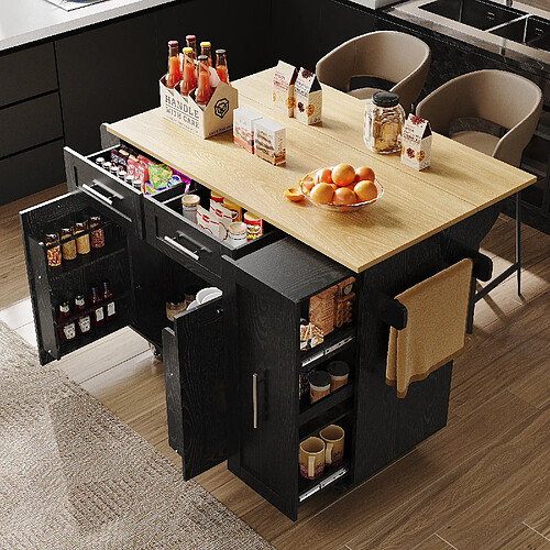 Merax Îlot De Cuisine - Noir - Multifonction - Rangement Extensible