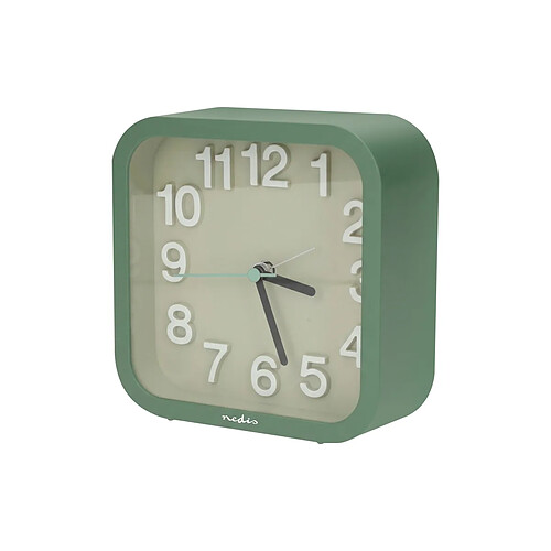 Nedis Réveil de Table Analogique Mouvement d'Horloge Silencieux avec Fonction Snooze Vert