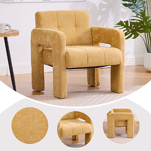 Pugsdrly Fauteuil simple - Tissu chenille - Jaune - Dossier haut