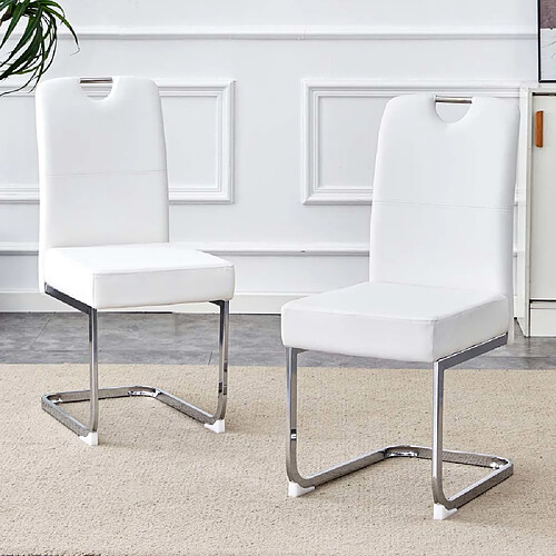 Pugsdrly Lot de 2 chaises - Matériau PU - Structure en métal - Blanc