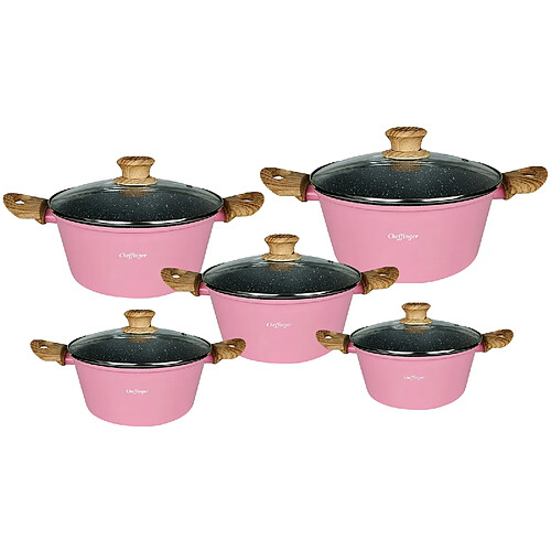 Cheffinger Ensemble de 5 Marmites Antiadhésif Tous Feux Induction avec Couvercles Rose