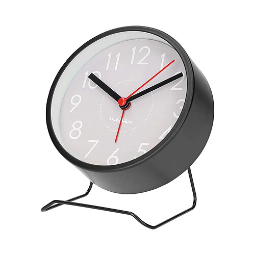Nedis Réveil Analogique Design Rond avec Pied en Métal et Fonction Snooze Noir