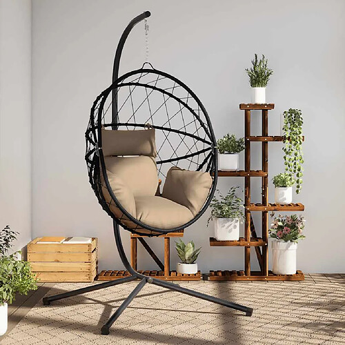 vidaXL Chaise suspendue en forme d'œuf et support taupe rotin et acier