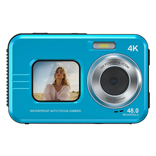 INF Appareil Photo Numérique 4K Étanche avec Carte TF 32G - Capturez Vos Aventures! Blue