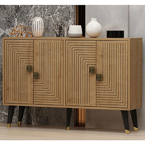 Mes Buffet 4 portes 120x30x80 cm décor chêne et noir