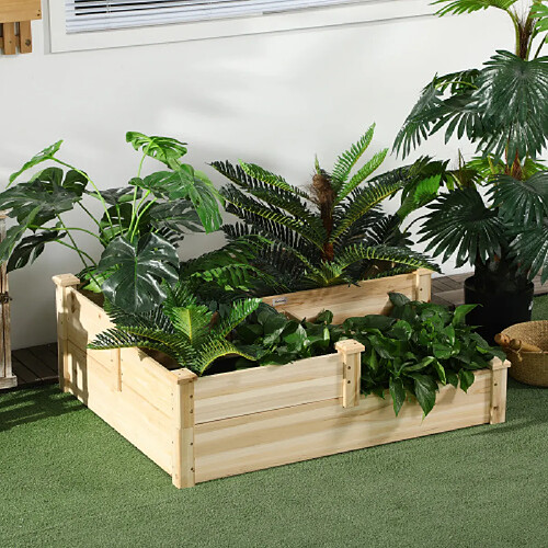 modfu Carré potager surélevée 3 niveaux en bois de sapin naturel 108 x 88 x 36 cm