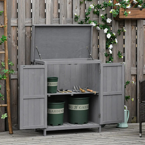 modfu Armoire de jardin en sapin gris 2 portes 2 étagères 74 x 43 x 88 cm