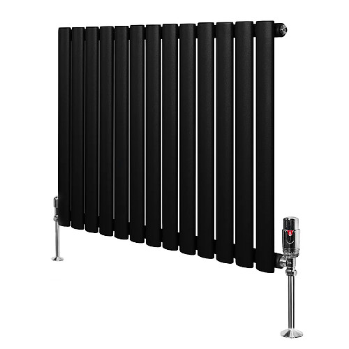 Monstershop Radiateur Ovale 1 Panneau & Vannes 600 x 780 mm en Acier Noir Horizontale