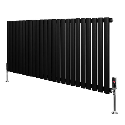 Monstershop Radiateur Ovale 1 Panneau & Vannes 600 x 1440 mm en Acier Noir Horizontale