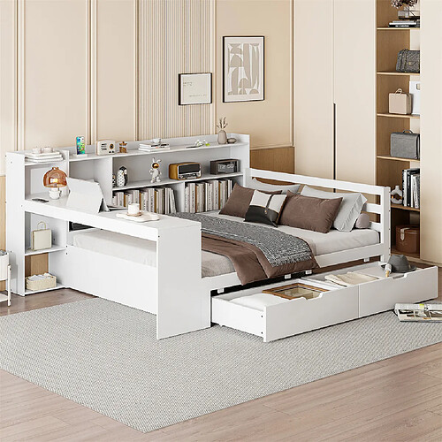 Pugsdrly Lit double 140x200 cm - Bois massif - Canapé-lit - Blanc