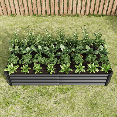 modfu Carré potager surélevé en métal noir 180x91x30 cm, bac de jardin ouvert en acier galvanisé