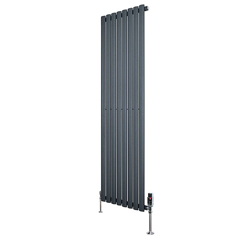 Monstershop Radiateur Ovale 1 Panneau & Vannes 1600 x 480 mm en Acier Anthracite Horizontale