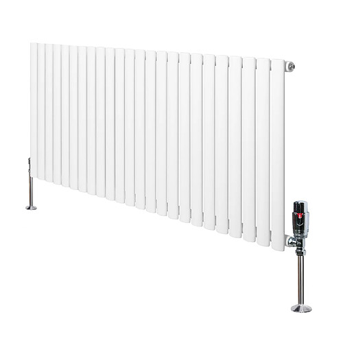 Monstershop Radiateur Ovale 1 Panneau & Vannes 600 x 1440 mm en Acier Blanc Horizontale