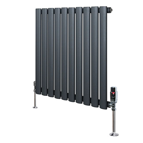 Monstershop Radiateur Ovale 1 Panneau & Vannes 600 x 600 mm en Acier Anthracite Horizontale