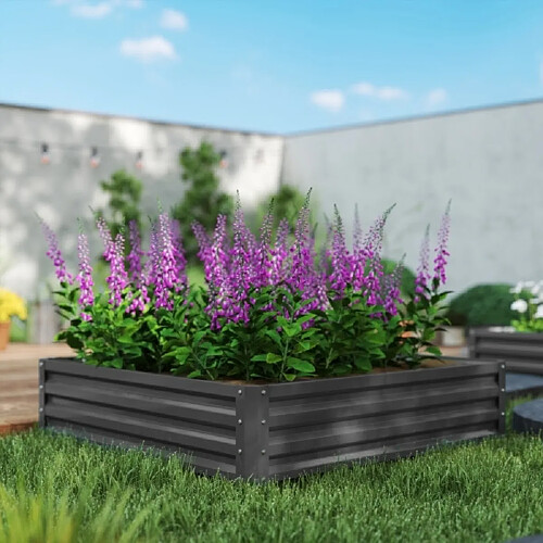 modfu Carré potager en acier galvanisé gris clair 120 x 120 x 30 cm