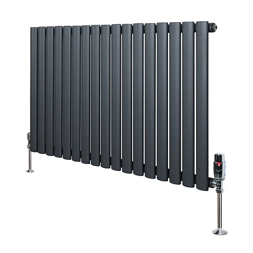 Monstershop Radiateur Ovale 1 Panneau & Vannes 600 x 1020 mm en Acier Anthracite Horizontale