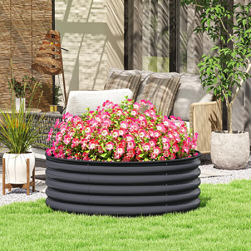 modfu Carré potager rond en acier gris foncé 120 x 43 cm pour jardin, balcon et terrasse