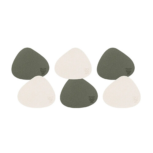 Bjorn Sous-verre curve réversible - 6 pièces - Cuir recyclé blanc crème et vert de gris
