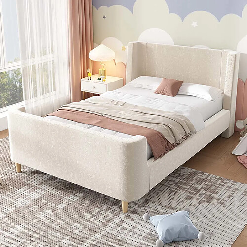 Pugsdrly Lit enfant 90x200 cm en velours beige, Lit simple