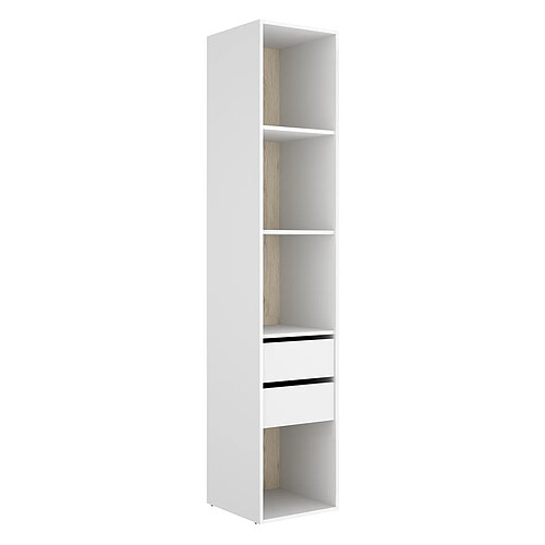 Pegane Etagère colonne ouverte avec fond réversible, 4 niches et de 2 tiroirs