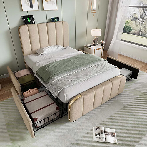 Pugsdrly Structure de lit double - avec recharge USB - 90 x 200 cm