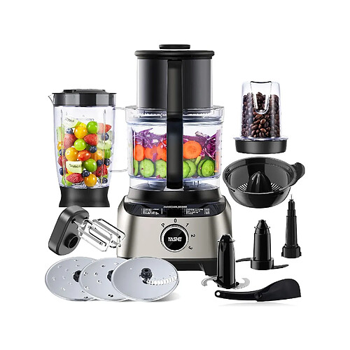 YASHE Robot Cuisine Multifonctions – Blender, Mixeur, Pétrin avec Bol de 2,5L et Blender de 1,5L
