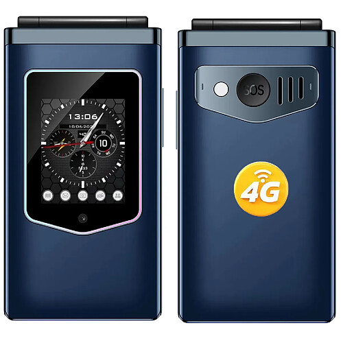 HAMTOD T8 4G Téléphone Portable Senior à Clapet Bleu