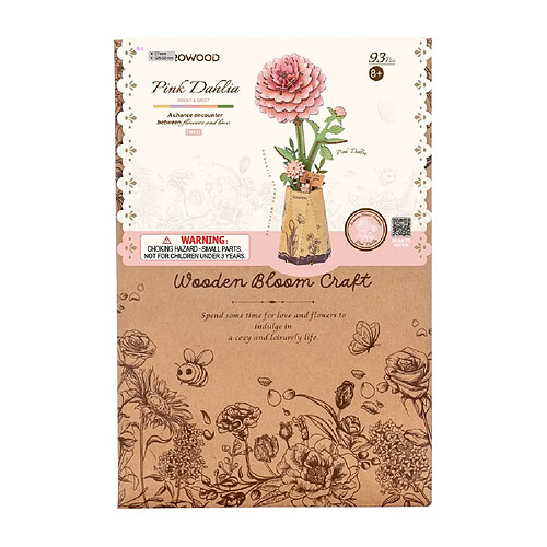 Robotime TW131 Pink Dahlia - Puzzle 3D en bois - 93 pièces