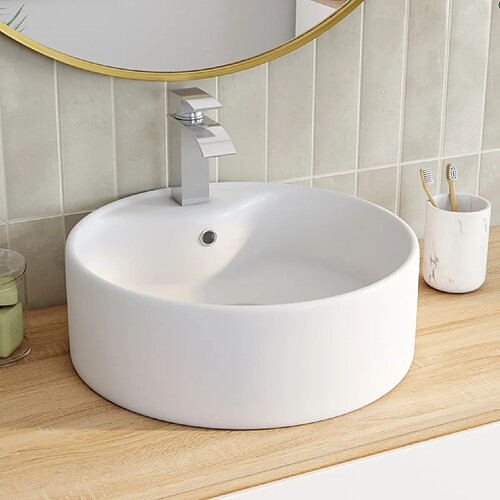 Idmarket Vasque à poser ronde en céramique blanche L. 41 x l. 41 x H. 15,5 cm