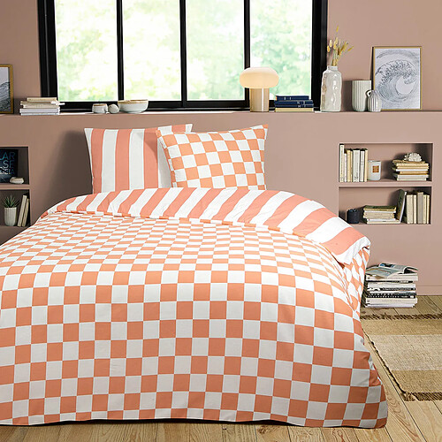Future Home Parure de lit 2 personnes rayé damier réversible 240x220cm