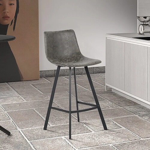 JLC KREATION Tabouret de bar en PU gris assise 65cm OSAKA (lot de 2)