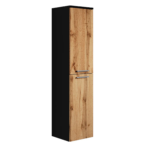 Badplaats Armoire de salle de bain suspendue Saturnus 35 x 35 x 130 cm -Noir avec Chêne