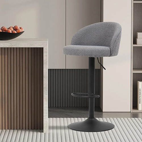 JLC KREATION Tabouret de bar pivotant en tissu bouclé gris RABAT (lot de 2)