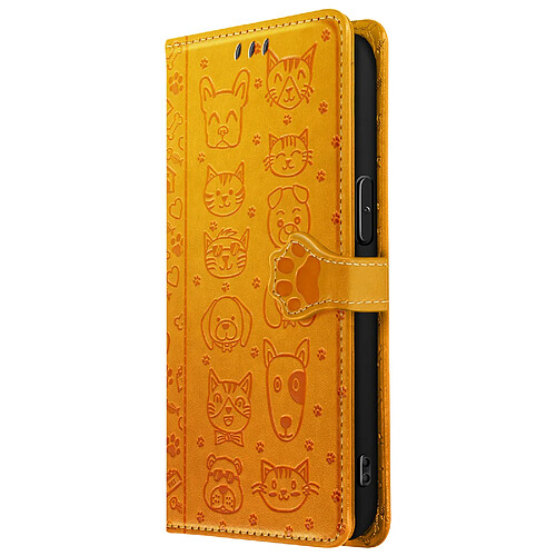 Avizar Étui Portefeuille pour iPhone 17e Motifs Chat et Chien avec Fonction Support Orange