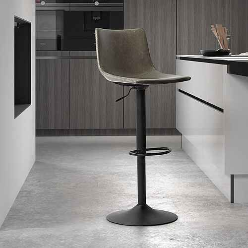 JLC KREATION Tabouret de bar réglable en PU gris TREVISO (lot de 2)