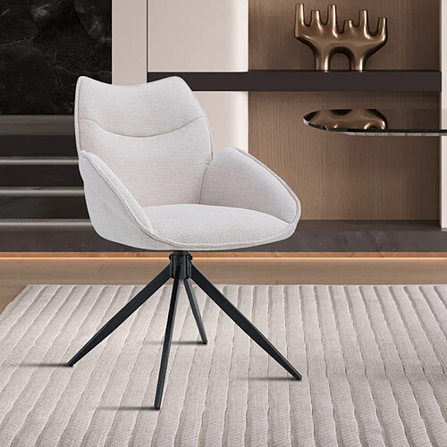 JLC KREATION Chaise pivotante en tissu beige MAYOTTE (lot de 2)