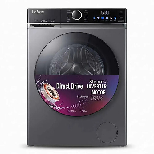 LINARIE Lave-linge hublot LJWM1214FTG Gris 12kg 1400 tours moteur Direct Drive 14 programmes